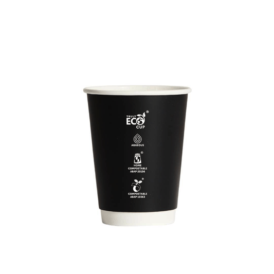 12oz Truly Eco® Aqueous Double Wall Paper Cup Black - 500/CTN - TEM IMPORTS™