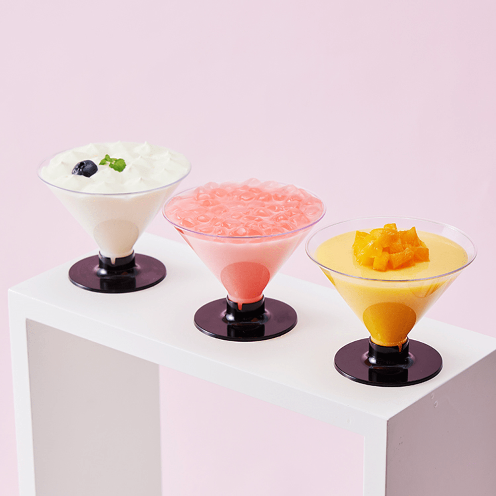 150mL Clear Mini Pedestal Short Martini Dessert Cup - Black Stand - TEM IMPORTS™