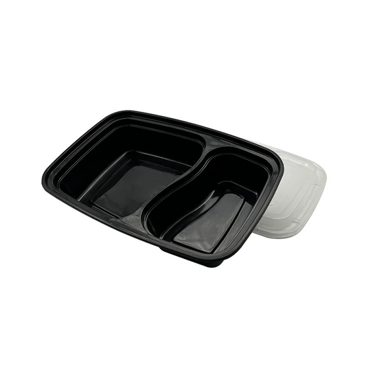 2 Compartment Small Black Takeaway Bento Box Set - 150/CTN