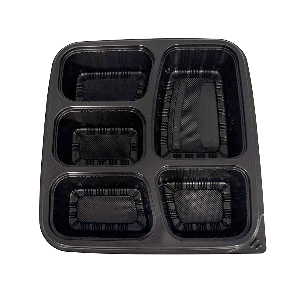 5 Premium Compartment Bento Lunch Box Black Base - 300/CTN - TEM IMPORTS™