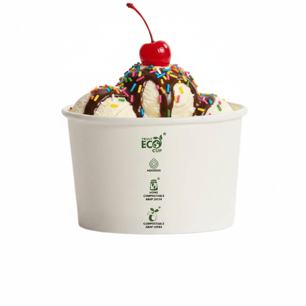 8oz Aqueous Coated Ice Cream Truly Eco Cup White - 1000/CTN - TEM IMPORTS™