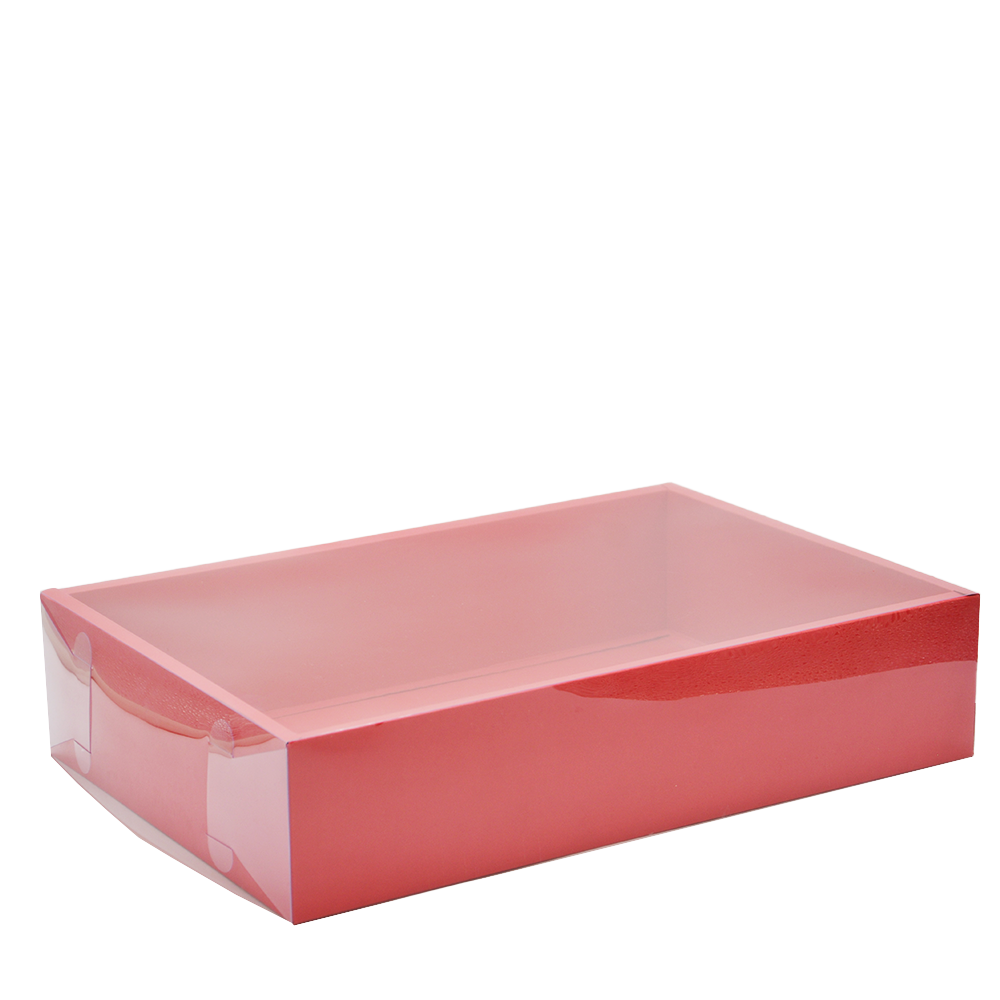 Large Rectangular Red Paper Box With Clear Lid H100 - Pack of 25