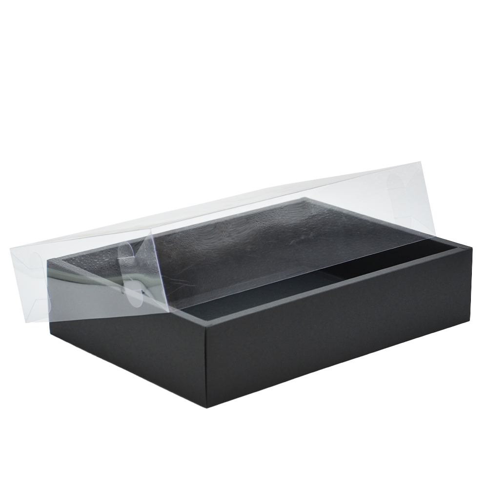 Medium Rectangular Black Paper Box With Clear Lid H80 - Pack of 25