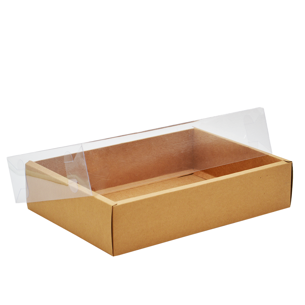 Medium Rectangular Kraft Paper Box With Clear Lid H80 - Pack of 25