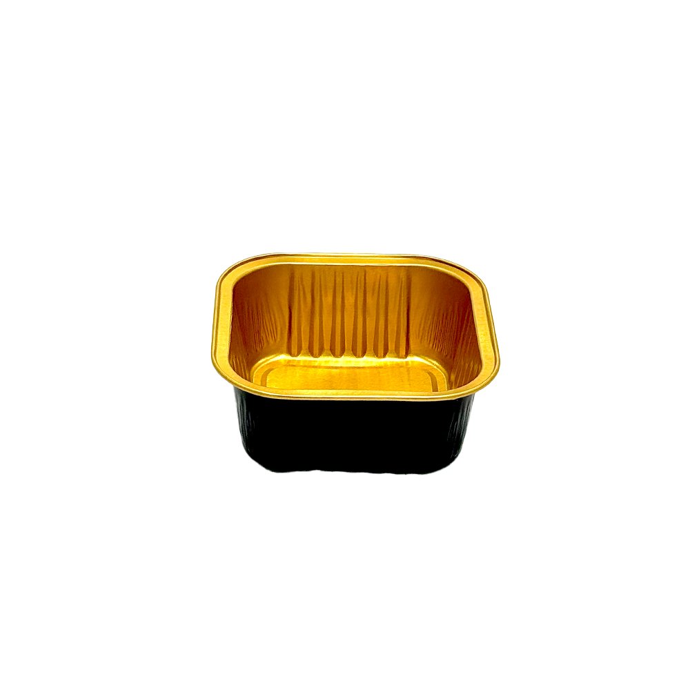 170mL Square Aluminium Foil Cake Tin Black & Gold Series - Ribbed Wall
