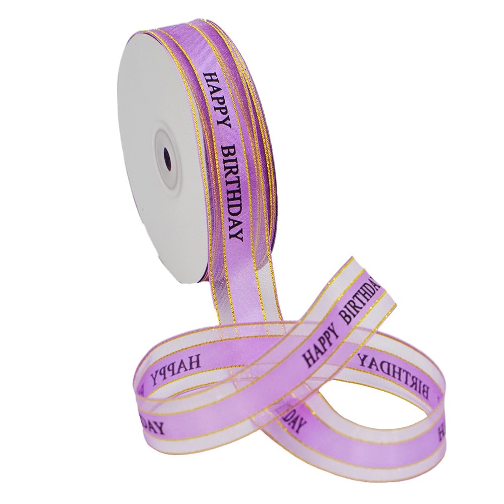 25mm Printed Organza - Happy Birthday Purple - TEM IMPORTS™