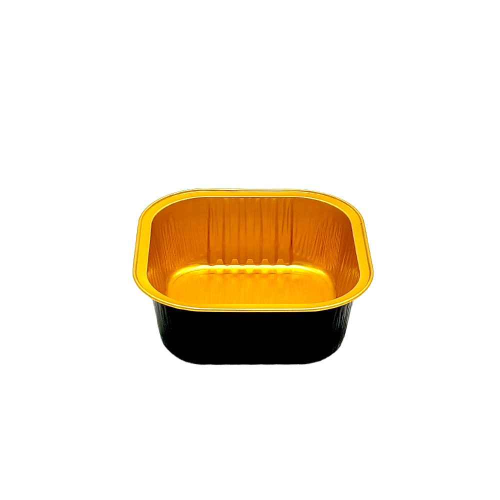 300mL Square Aluminium Foil Cake Tin Black & Gold Series - Ribbed Wall