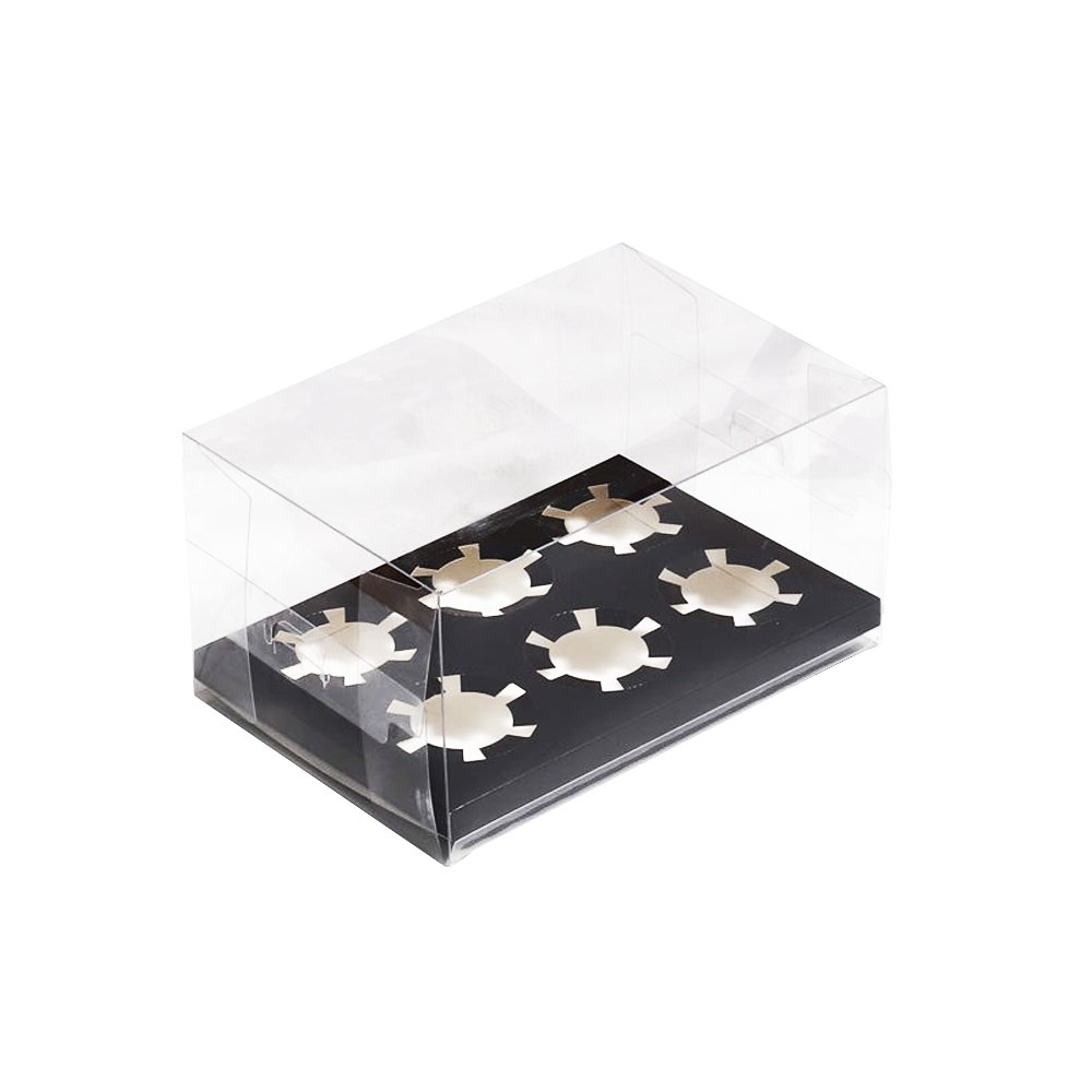6 Cupcake Clear Box With Black Paper Tray - 5/PK - TEM IMPORTS™