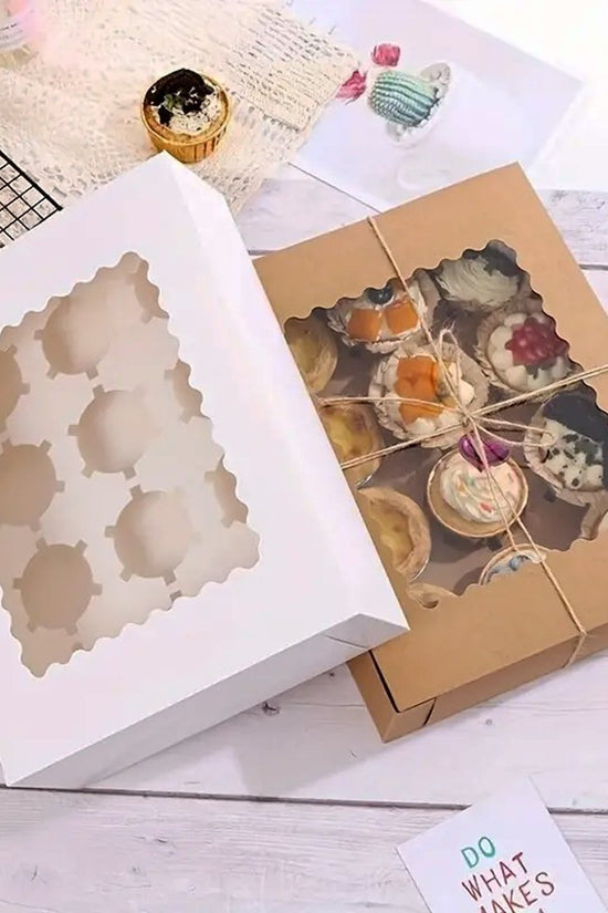 12 Cupcake White Paper Box With Window - TEM IMPORTS™