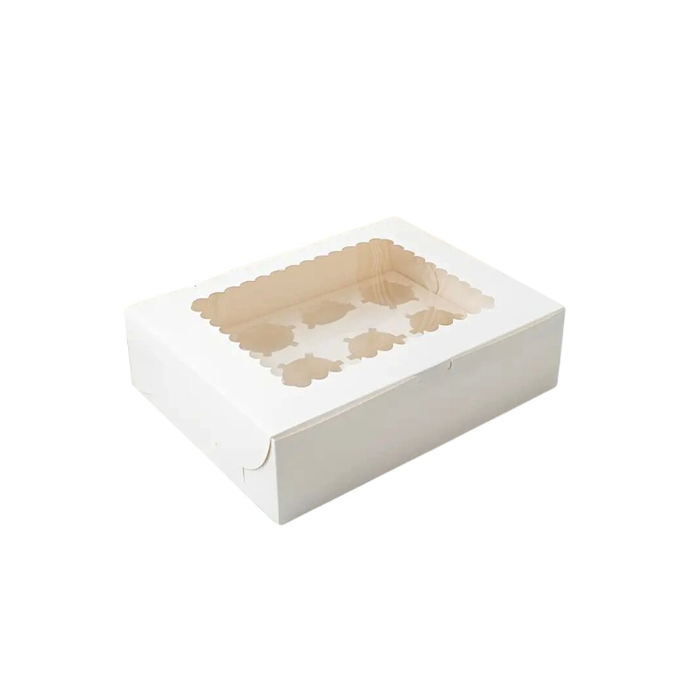 12 Cupcake White Paper Box With Window - TEM IMPORTS™