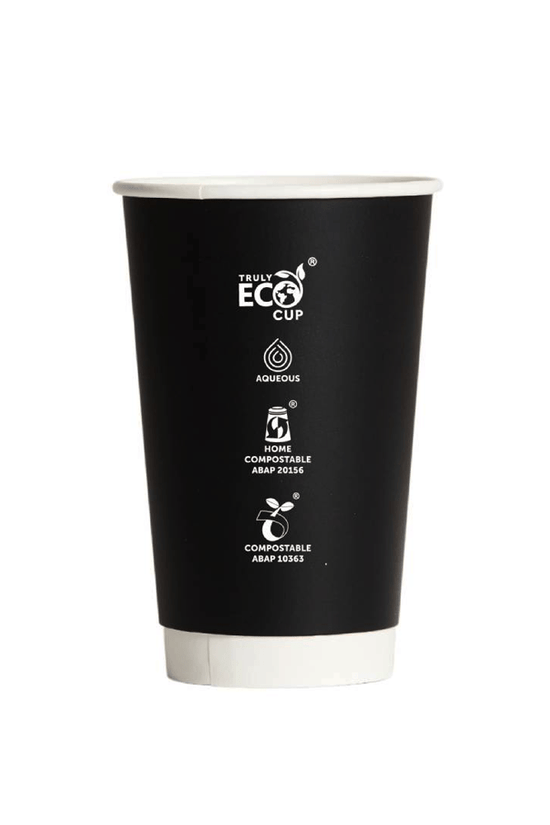 16oz Truly Eco® Aqueous Double Wall Paper Cup Black - 500/CTN - TEM IMPORTS™