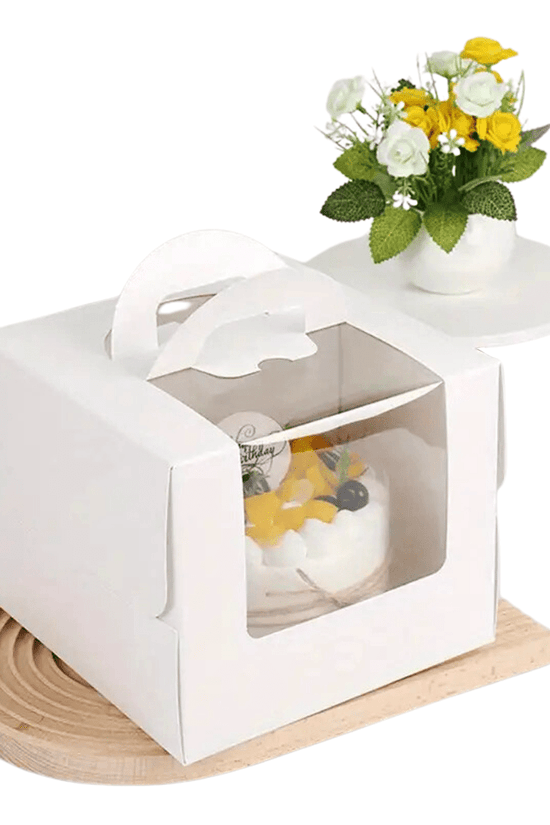 20.5x20.5 White Top Handle Window Cake Box With Tray - H16 - TEM IMPORTS™