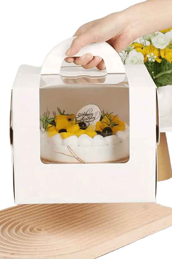 20.5x20.5 White Top Handle Window Cake Box With Tray - H16 - TEM IMPORTS™