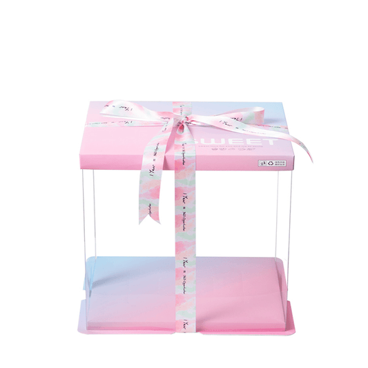 26x26x24 Clear Square Cake Box Gradient Pink With Paper Lid - TEM IMPORTS™