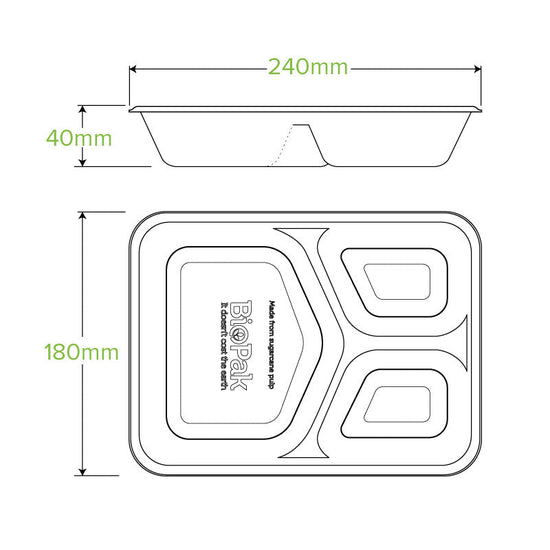 3-Compartment Natural Plant Fibre Takeaway Base - 500pcs/Ctn - TEM IMPORTS™