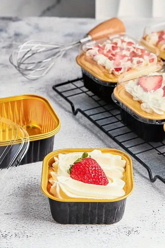 300mL Black & Gold Square Aluminium Foil Cake Tin - TEM IMPORTS™