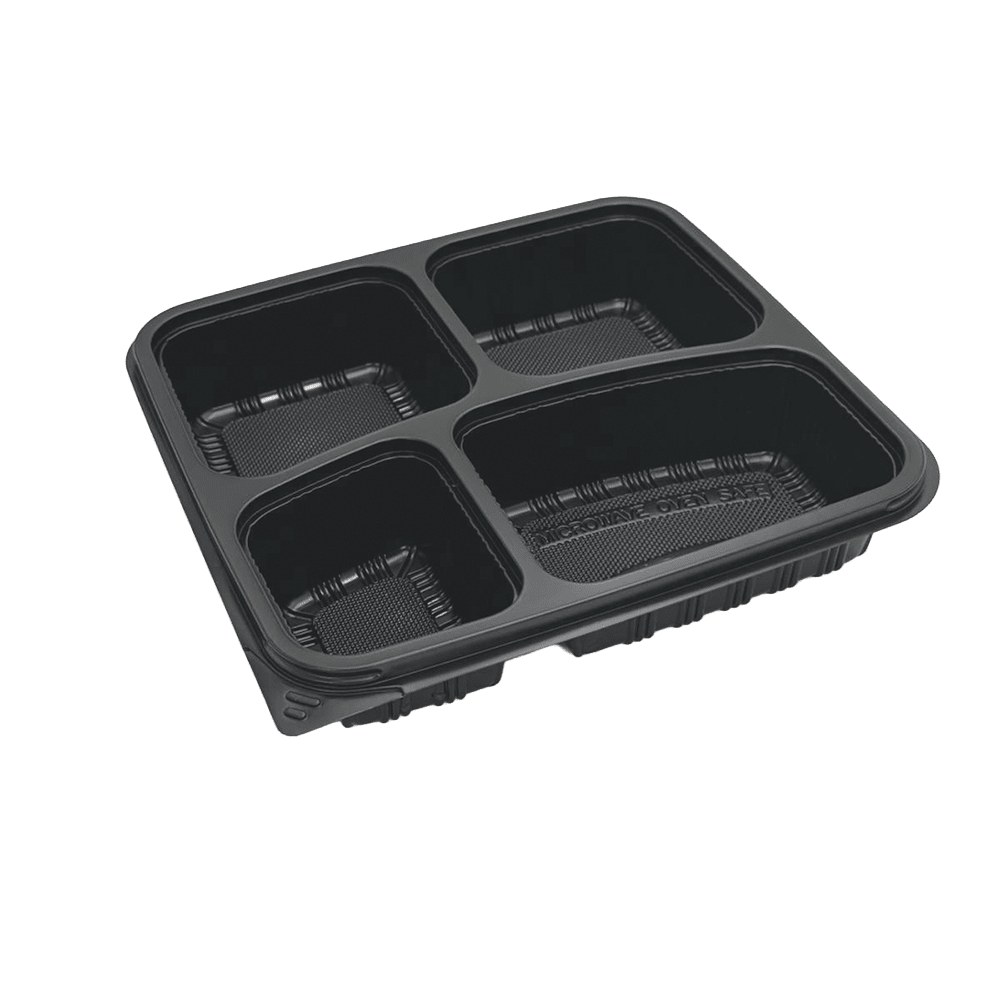 4 Premium Compartment Bento Lunch Box Black Base - 300/CTN - TEM IMPORTS™