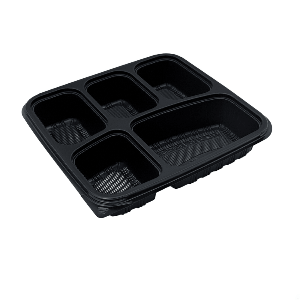 5 Premium Compartment Bento Lunch Box Black Base - 300/CTN - TEM IMPORTS™
