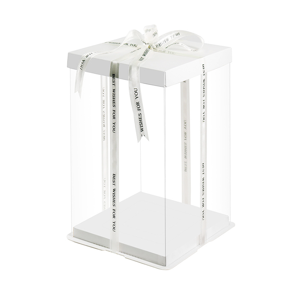 20x20x31 Clear Square Cake Box With Paper Lid - White