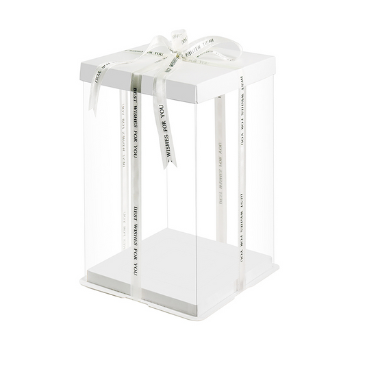 20x20x31 Clear Square Cake Box With Paper Lid - White