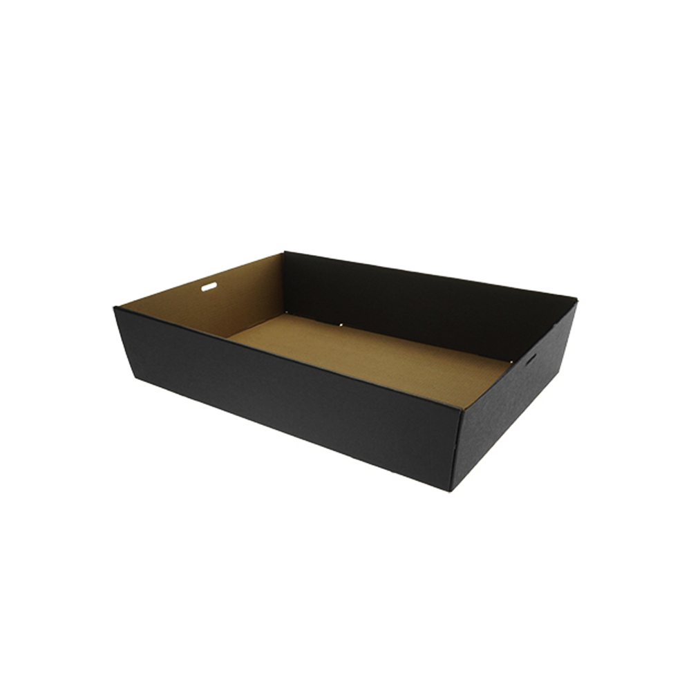 Medium Black Corrugated Rectangle Catering Tray - 100/CTN