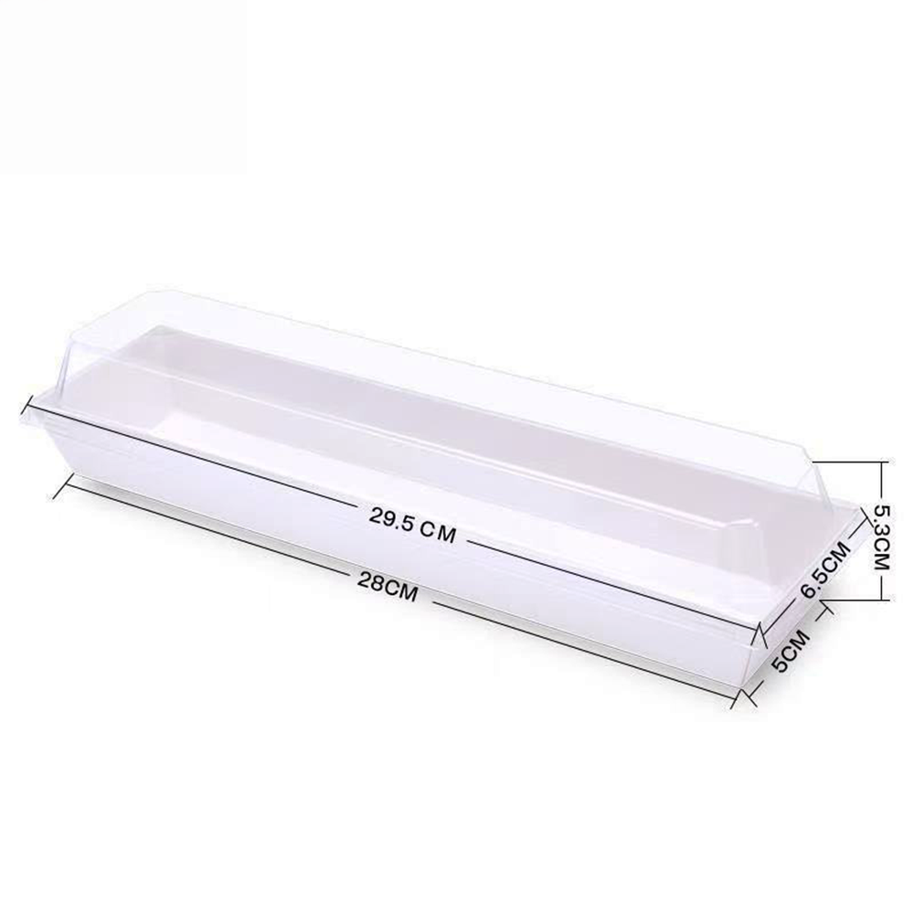 29x6.5cm Long Rectangular White Paper Tray With Clear Lid