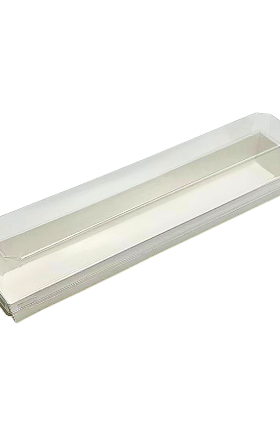 29x6.5cm Long Rectangular White Paper Tray With Clear Lid