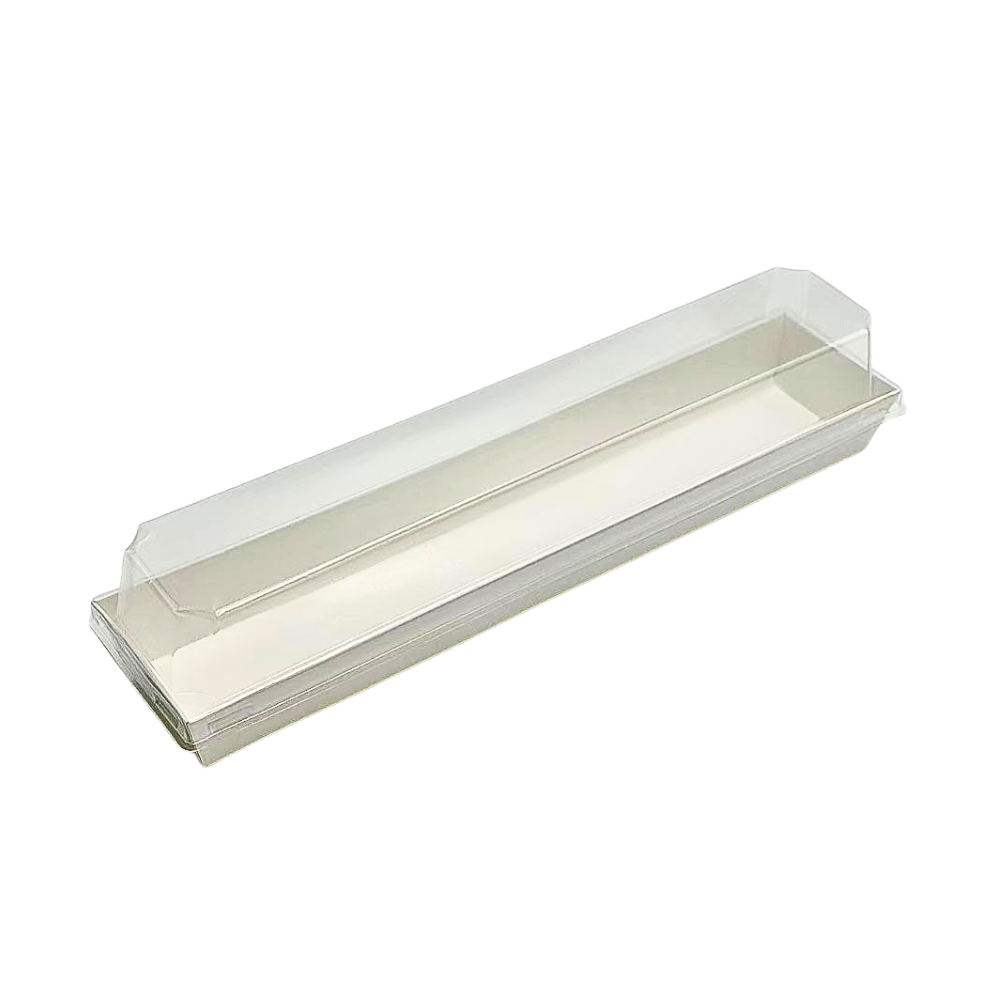 29x6.5cm Long Rectangular White Paper Tray With Clear Lid