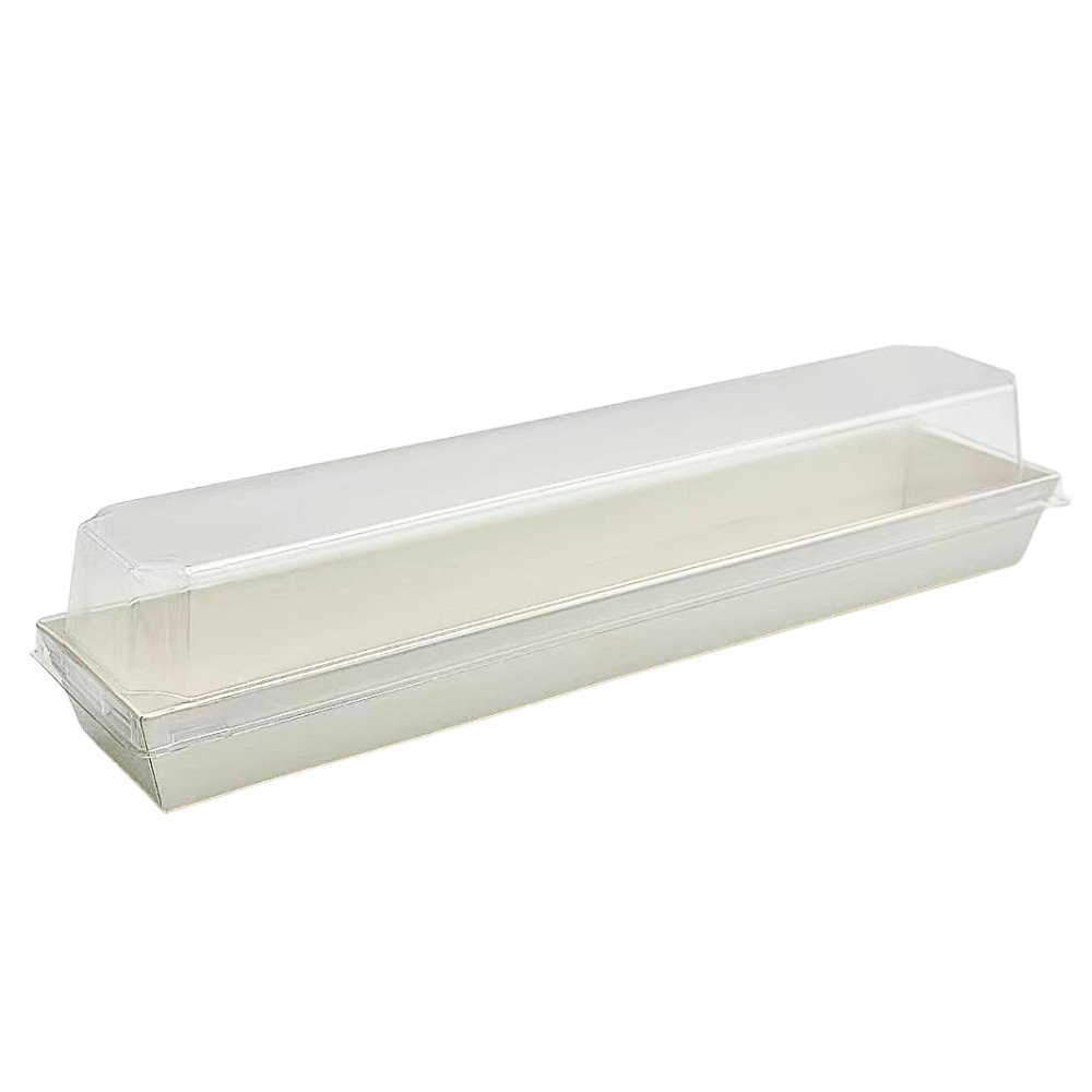 29x6.5cm Long Rectangular White Paper Tray With Clear Lid