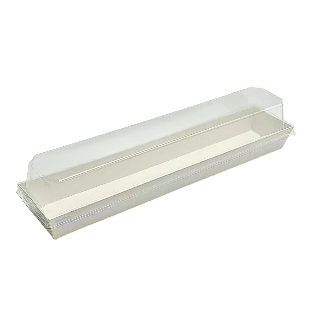 29x6.5cm Long Rectangular White Paper Tray With Clear Lid