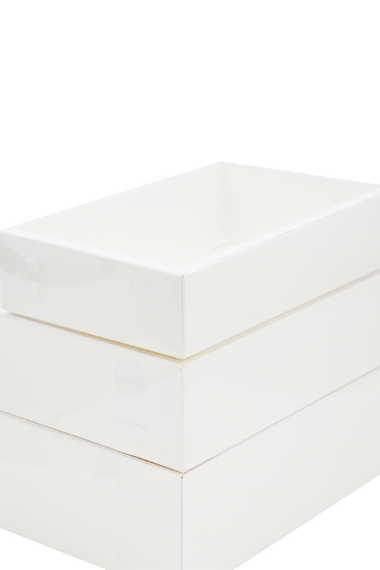 Medium Rectangular White Paper Box With Clear Lid H80 - Pack of 25