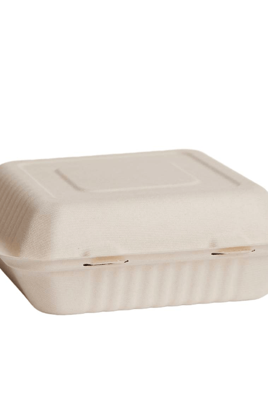 Large Natural Sugarcane Dinner Box 3 Compartment Clamshell - 200/CTN - TEM IMPORTS™