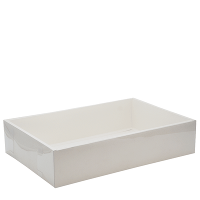 Large Rectangular White Paper Box With Clear Lid H100 - Pack of 25 - TEM IMPORTS™