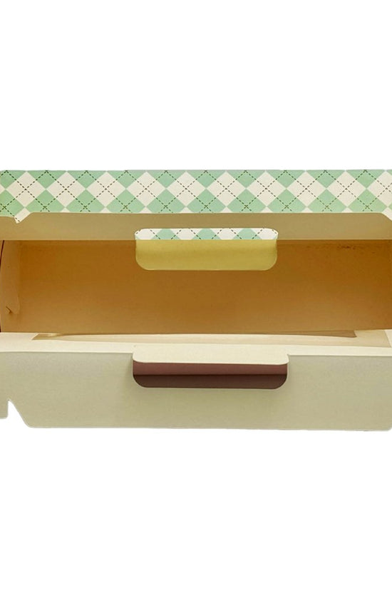 Printed Paper Cake Box Handle With Cupcake Tray - Checkered Pattern - TEM IMPORTS™
