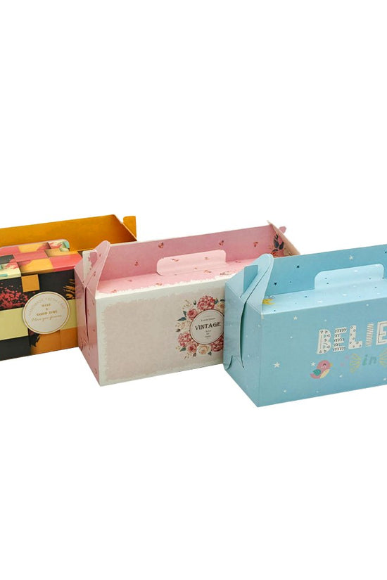 Printed Paper Cake Box Handle With Cupcake Tray - Vintage Rose Theme - TEM IMPORTS™