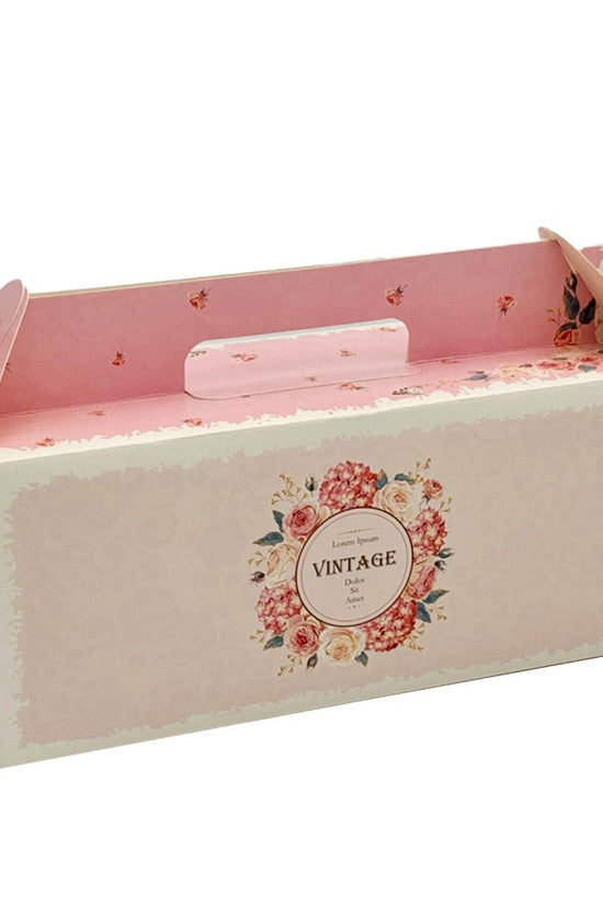 Printed Paper Cake Box Handle With Cupcake Tray - Vintage Rose Theme - TEM IMPORTS™