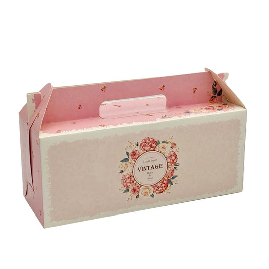 Printed Paper Cake Box Handle With Cupcake Tray - Vintage Rose Theme - TEM IMPORTS™