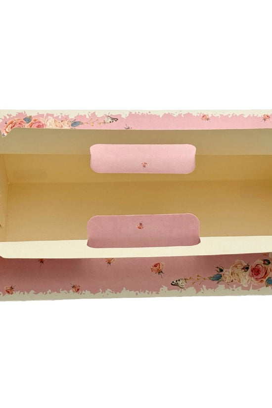 Printed Paper Cake Box Handle With Tray - Vintage Rose Theme - TEM IMPORTS™