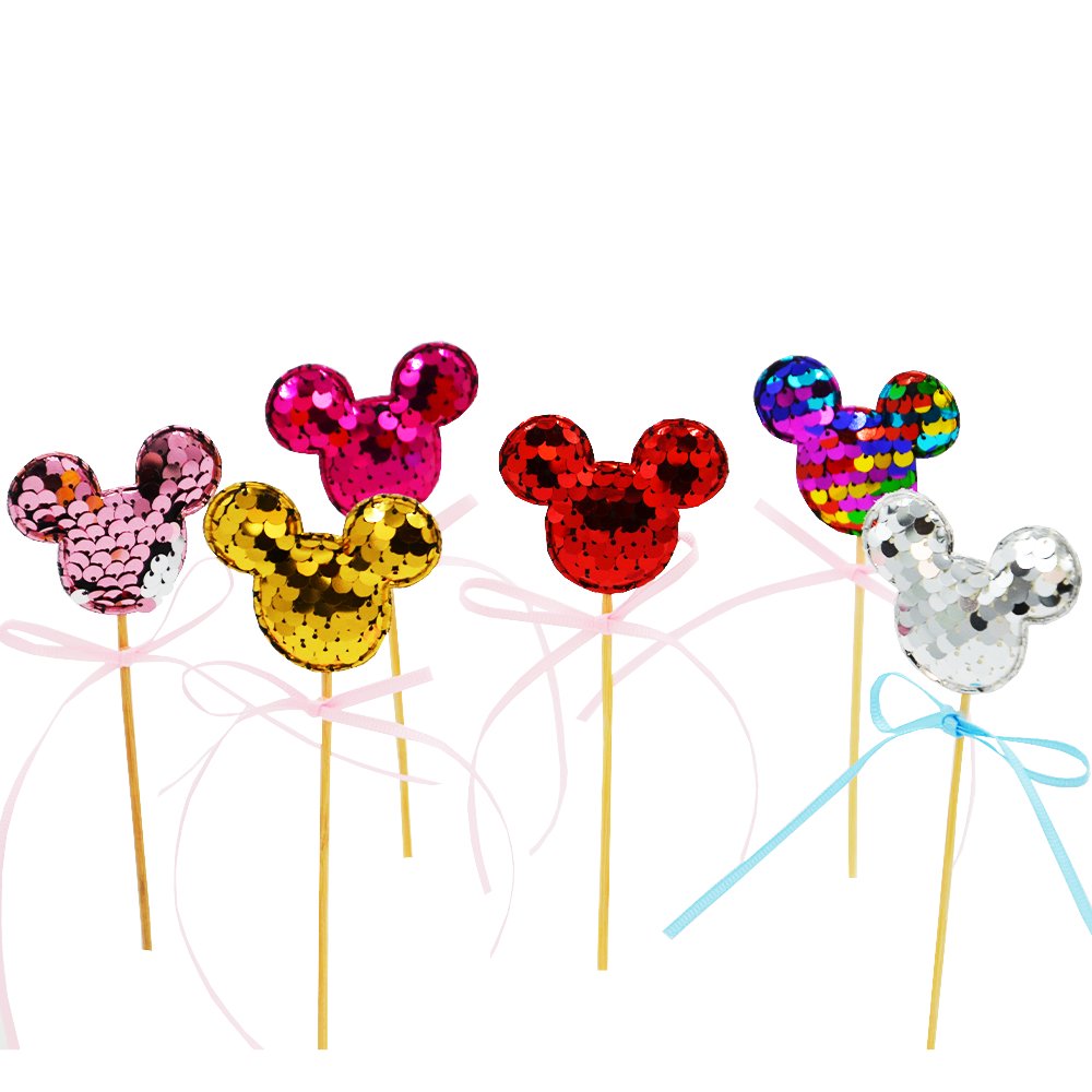 Rainbow Confetti Mickey Ear With Pink Bow Cake Topper - TEM IMPORTS™