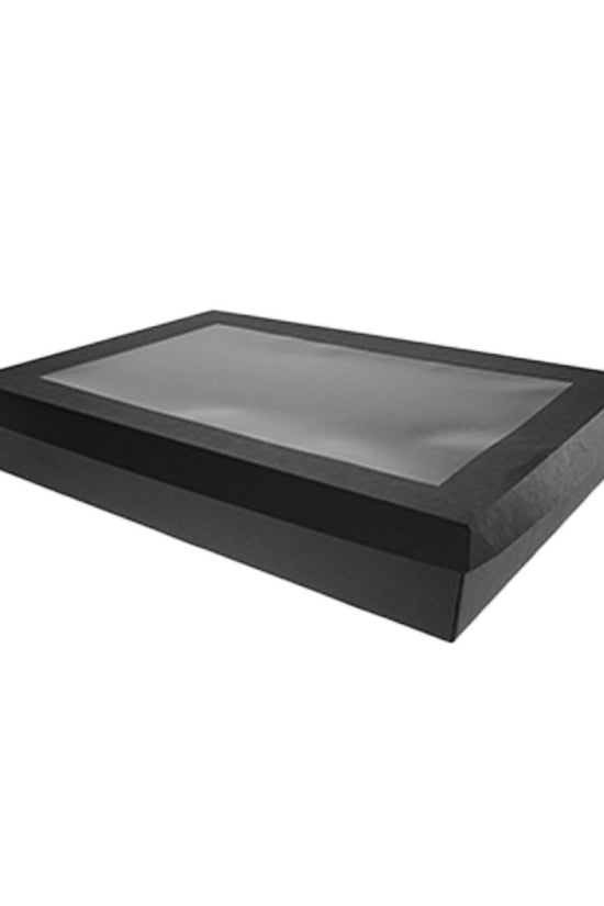 Rectangle Black Catering Tray Lid With PET Window - Suit Medium Plus Tray - TEM IMPORTS™