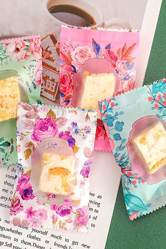 100x70mm Heat Sealable Flower Pattern Nougat Bag - 100/PKT