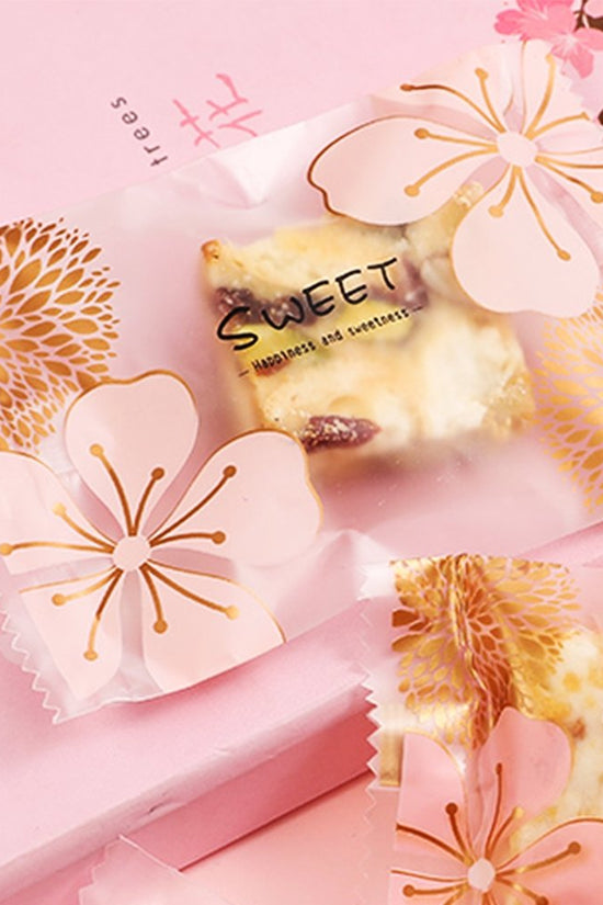 100x70mm Heat Seal Nougat Bags -Pk100-Pink Flower - TEM IMPORTS™