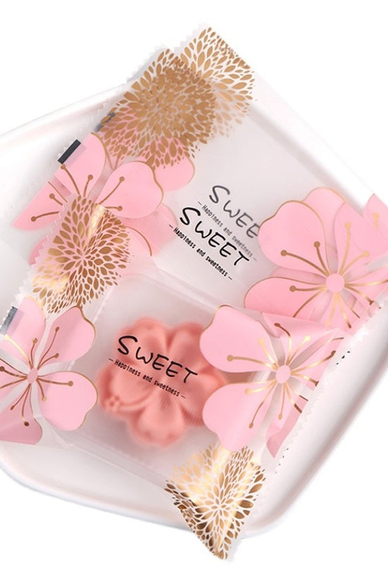 100x70mm Heat Seal Nougat Bags -Pk100-Pink Flower - TEM IMPORTS™