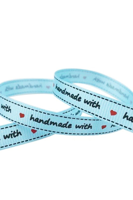 10mm "Handmade" Printed Grosgrain - Light Blue - TEM IMPORTS™