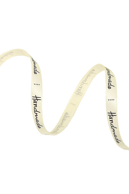 10mm 'Handmade' Printed Satin Ribbon - Cream - TEM IMPORTS™