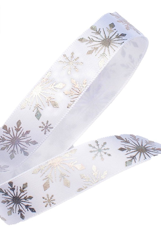 16mm Satin Ribbon - Silver Snowflakes - TEM IMPORTS™