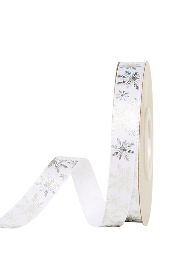 16mm Satin Ribbon - Silver Snowflakes - TEM IMPORTS™