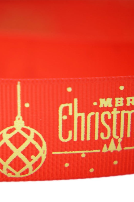 25mm Grosgrain Ribbon - Globes Merry Christmas Red - TEM IMPORTS™