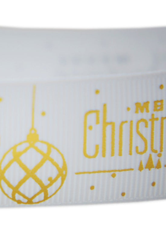 25mm Grosgrain Ribbon - Globes Merry Christmas White - TEM IMPORTS™