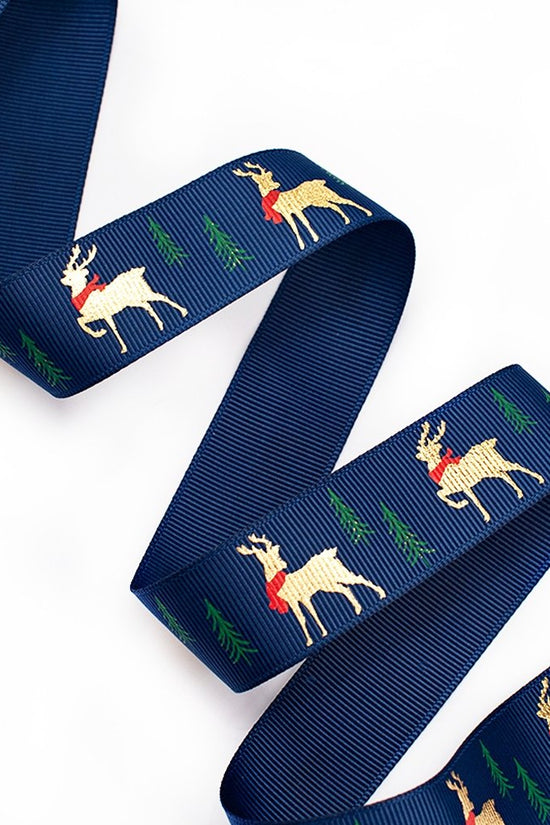 25mm Grosgrain Ribbon - Gold Reindeer - TEM IMPORTS™